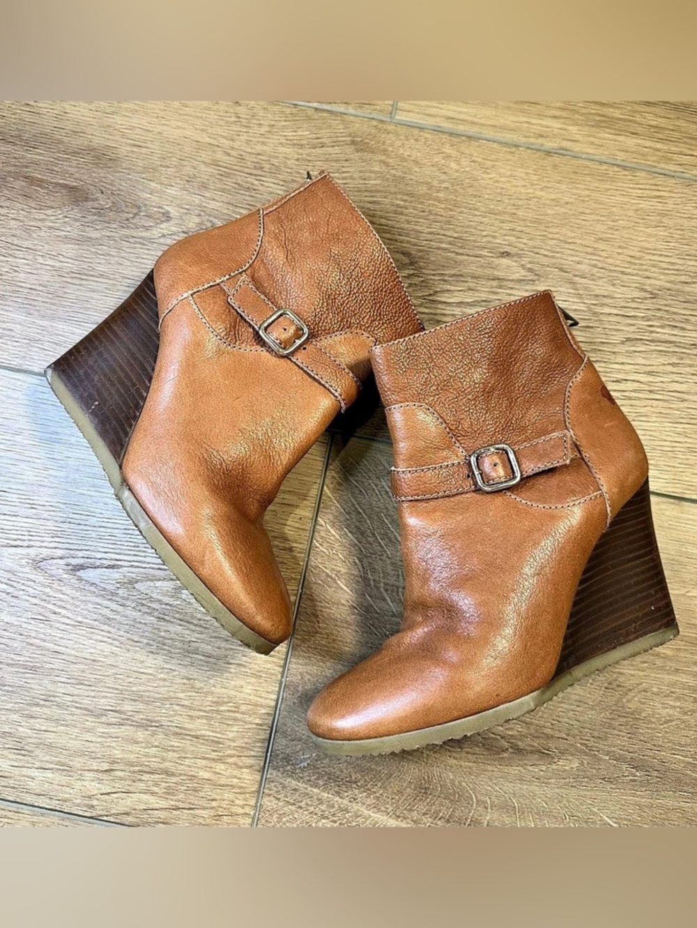J.Crew Emmett Cognac Leather Wedge Ankle Boots Booties Size 6.5